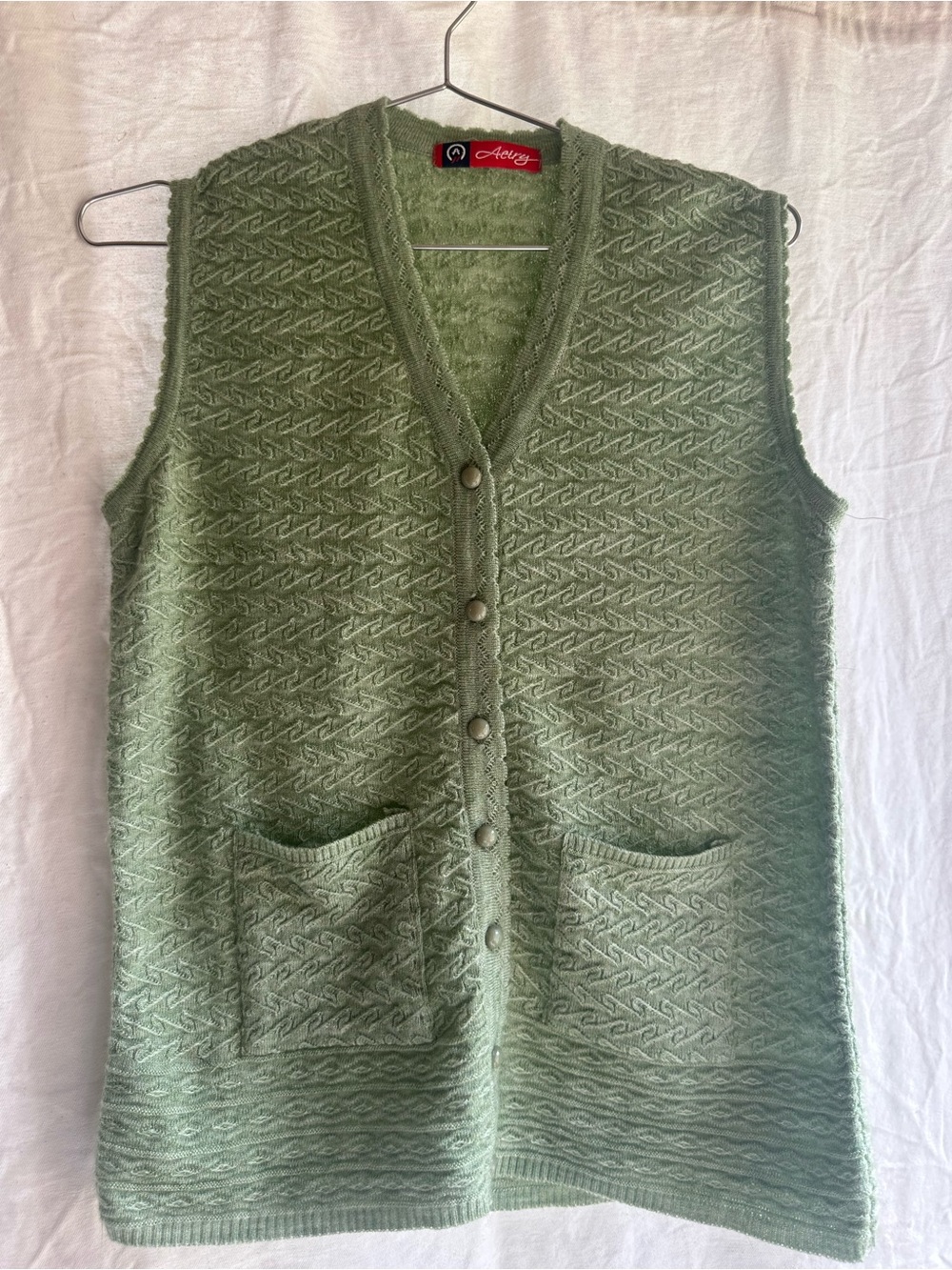 Avery Sage Green Knit Button-Front Vest